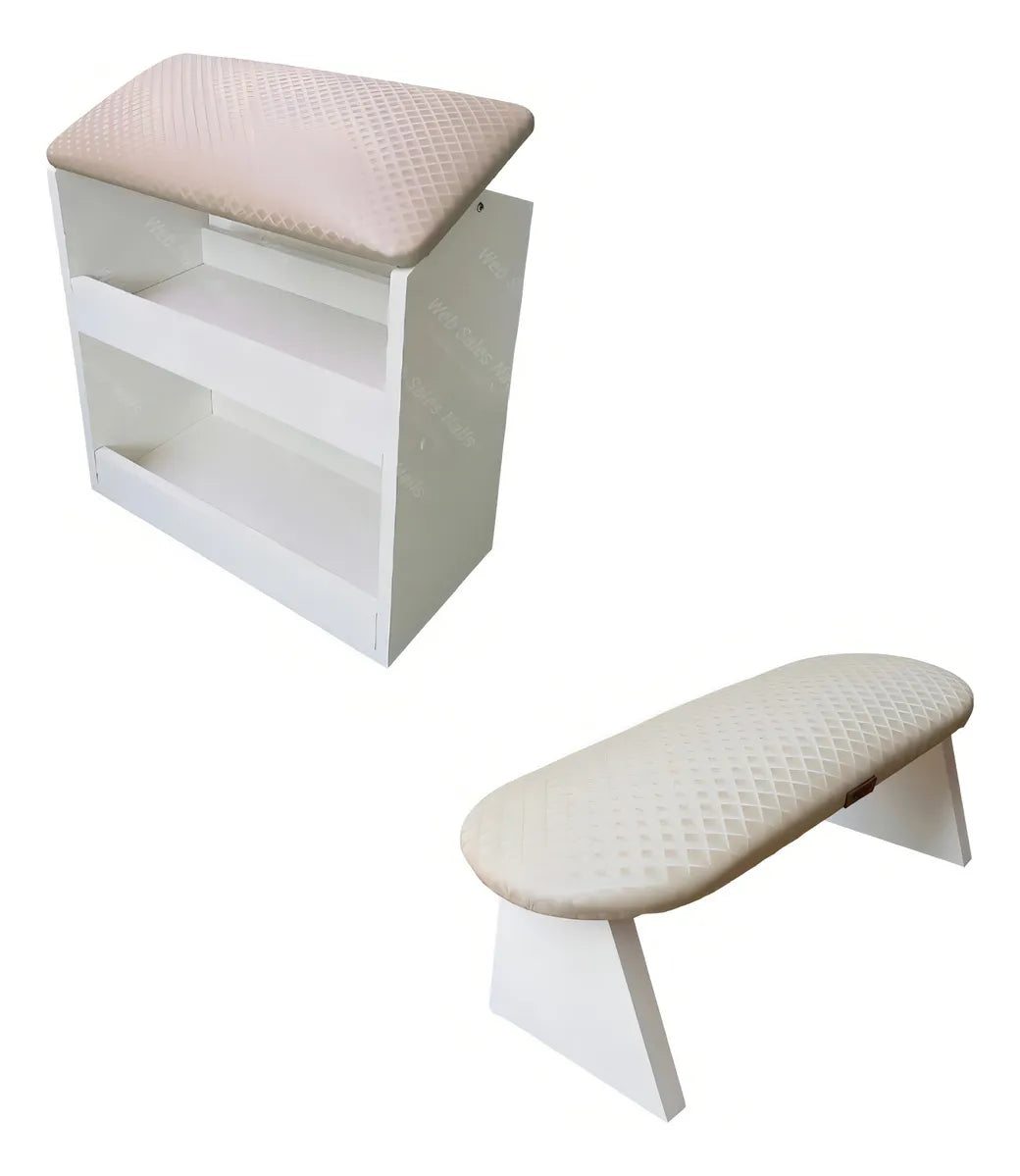 Apoio De Mão Manicure Pedicure + Suporte Para Os Pés Em Mdf Cor Champagne