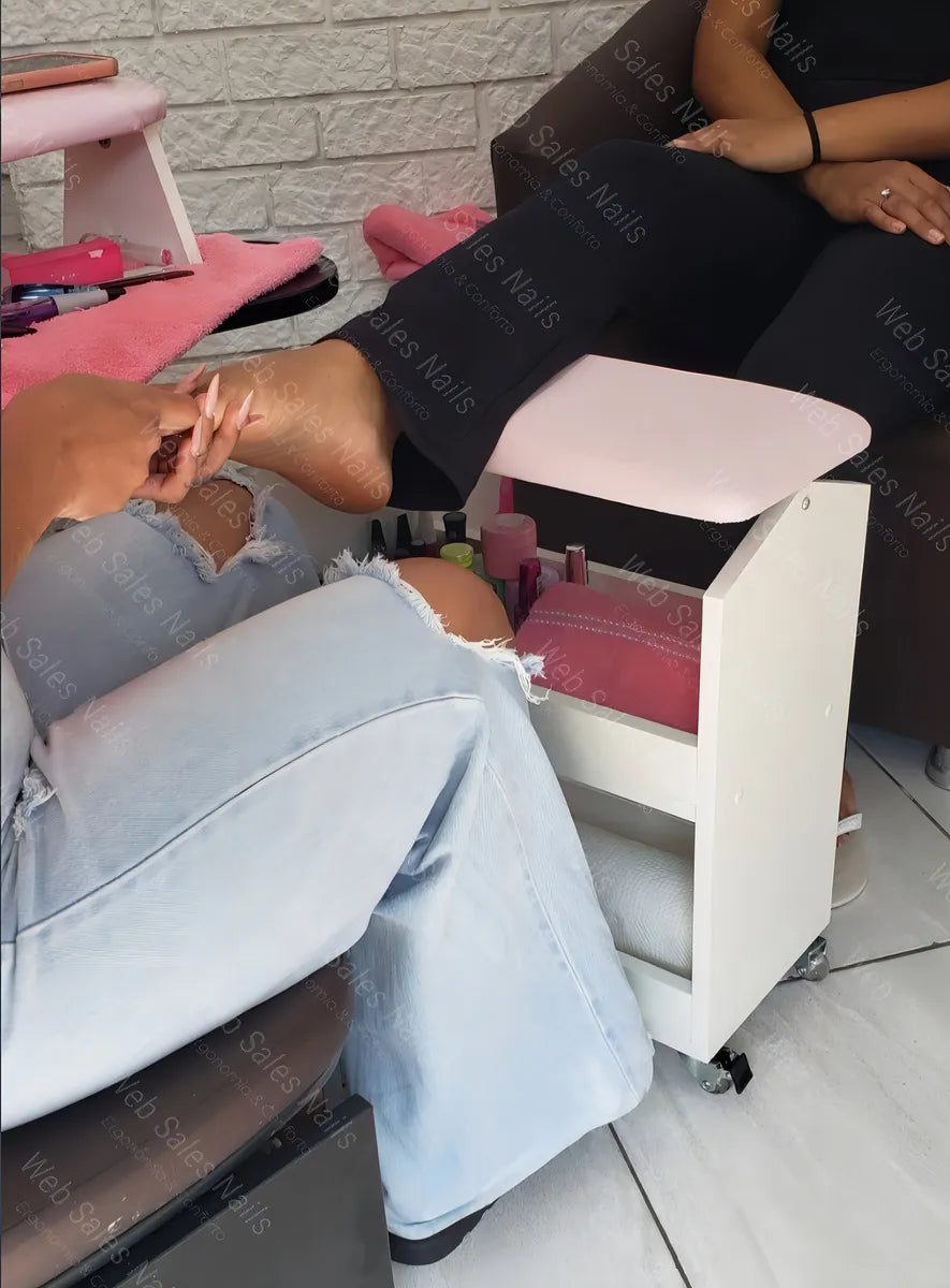 Apoio De Mão Manicure Pedicure + Suporte Para Os Pés Em Mdf Cor Champagne